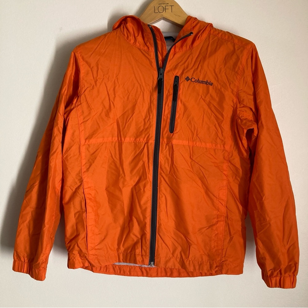 Columbia Kids Orange Hooded Windbreaker with Chest Zip
